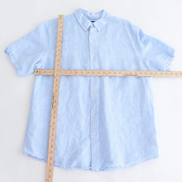 Chaps Sky Blue  52% Linen Button Down Short Sleeve Dress Shirt Size XL - Picture 3 of 10
